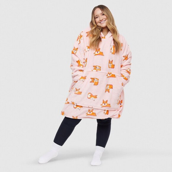 THE OODIE Adult Oversized Hoodie Blanket Fleece Sherpa Corgi Dog Print- ONE SIZE - Picture 9 of 16